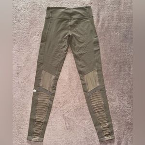 Alo High Waist Moto Leggings Textured‎ Ribbed Knit Mesh Panels beige Sz S